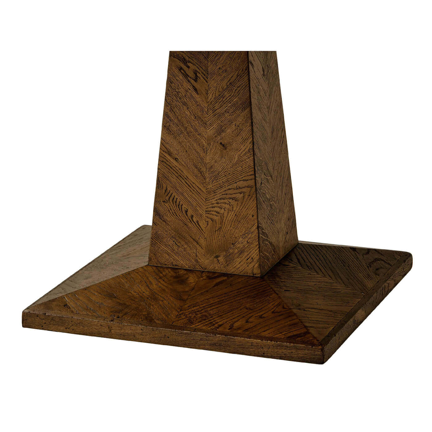 Base of round dining table with parquetry pattern.