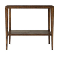 Side view of dark oak rustic end table.