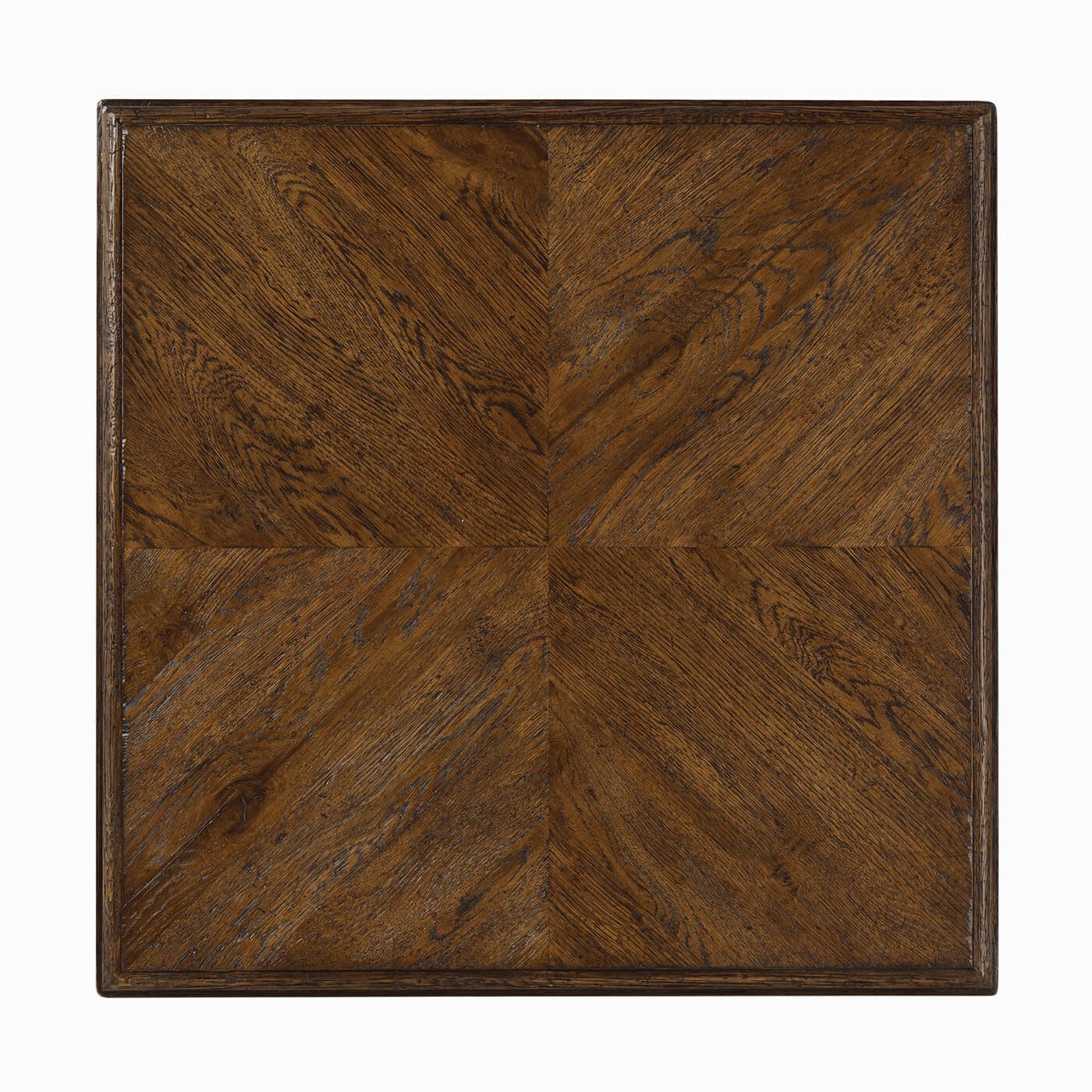 Top view of dark oak rustic end table design.