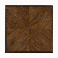 Top view of dark oak rustic end table design.
