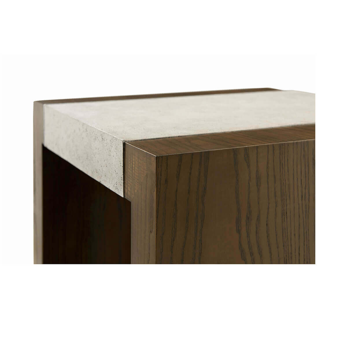 Close-up corner of Dark Parson style end table.