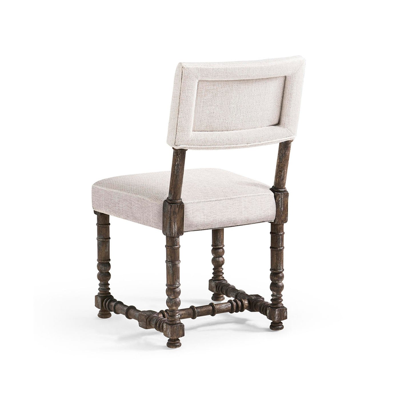 Back view of rustic farmhouse dining chair.
