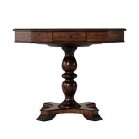Game table side view, showing drawer details.