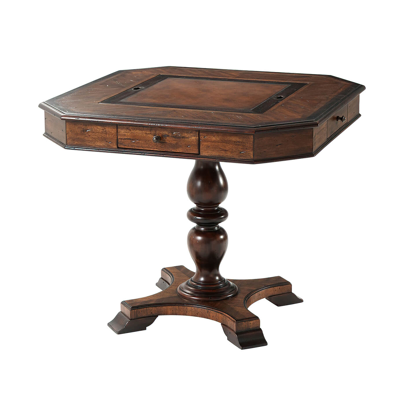 Game table with smooth top, front view.