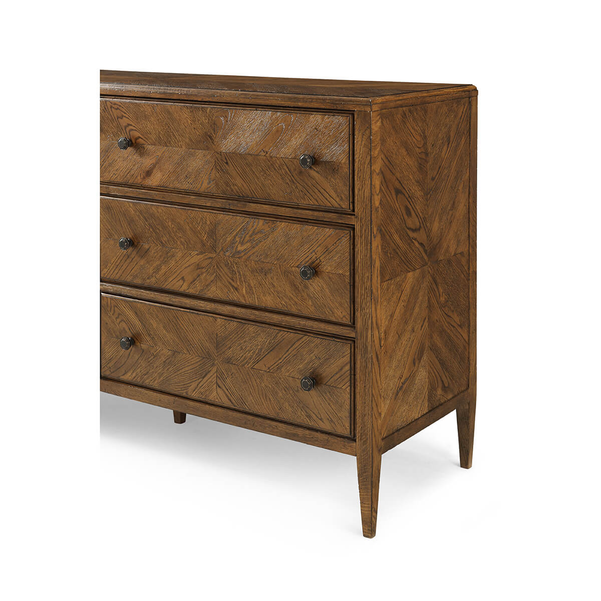 Dark oak dresser, corner angle view.