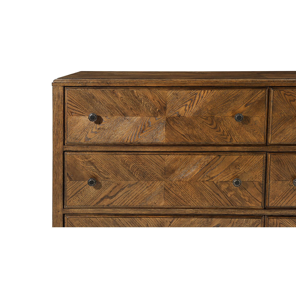 Dark oak dresser, close-up of drawers.