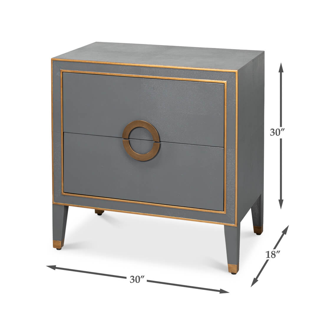 Dimensions of dark silver modern nightstand, visual representation.