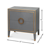 Dimensions of dark silver modern nightstand, visual representation.