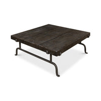 Dark square rustic coffee table right angle view