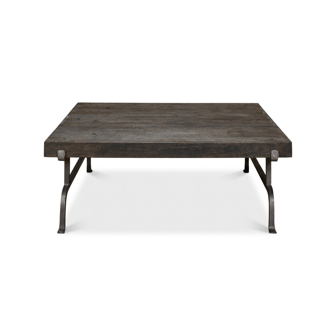 Dark square rustic coffee table rear view