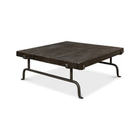 Dark square rustic coffee table angled view