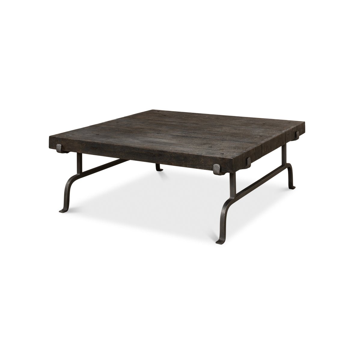 Dark square rustic coffee table front view