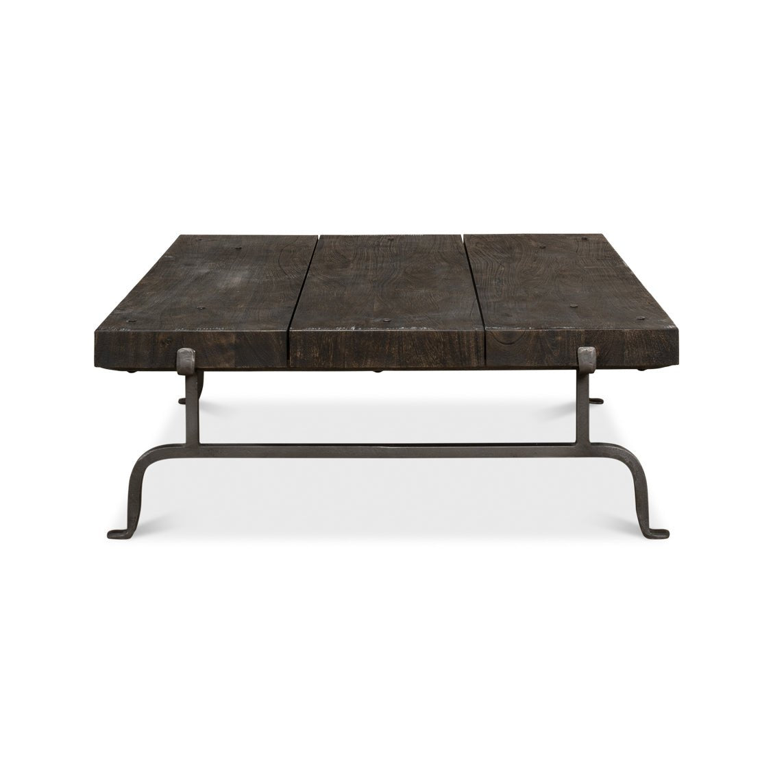 Dark square rustic coffee table side profile