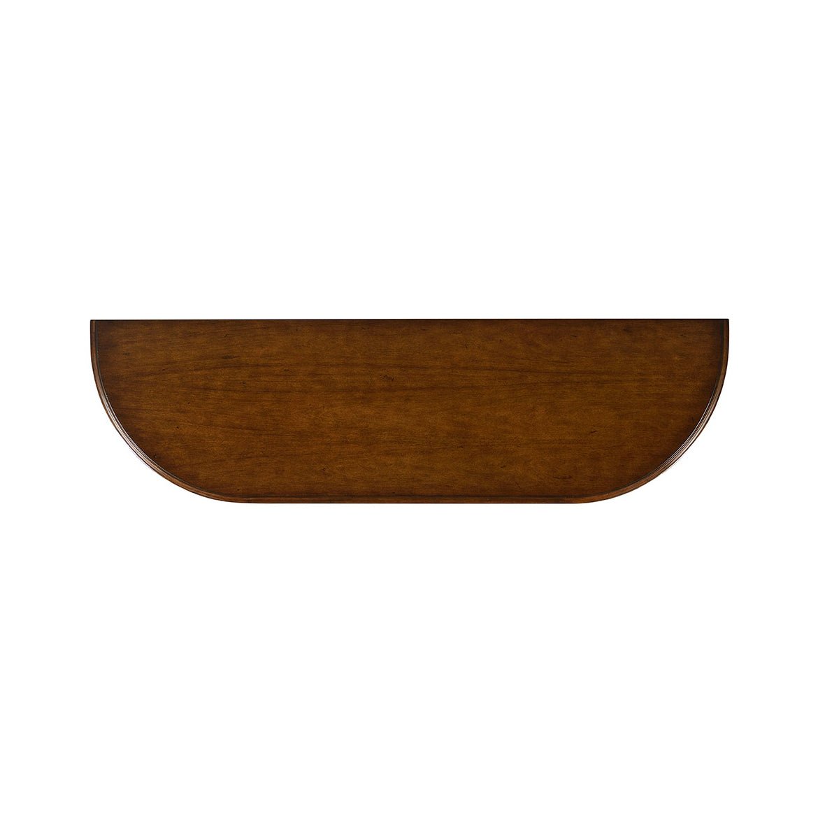 Dark wood console table top view.
