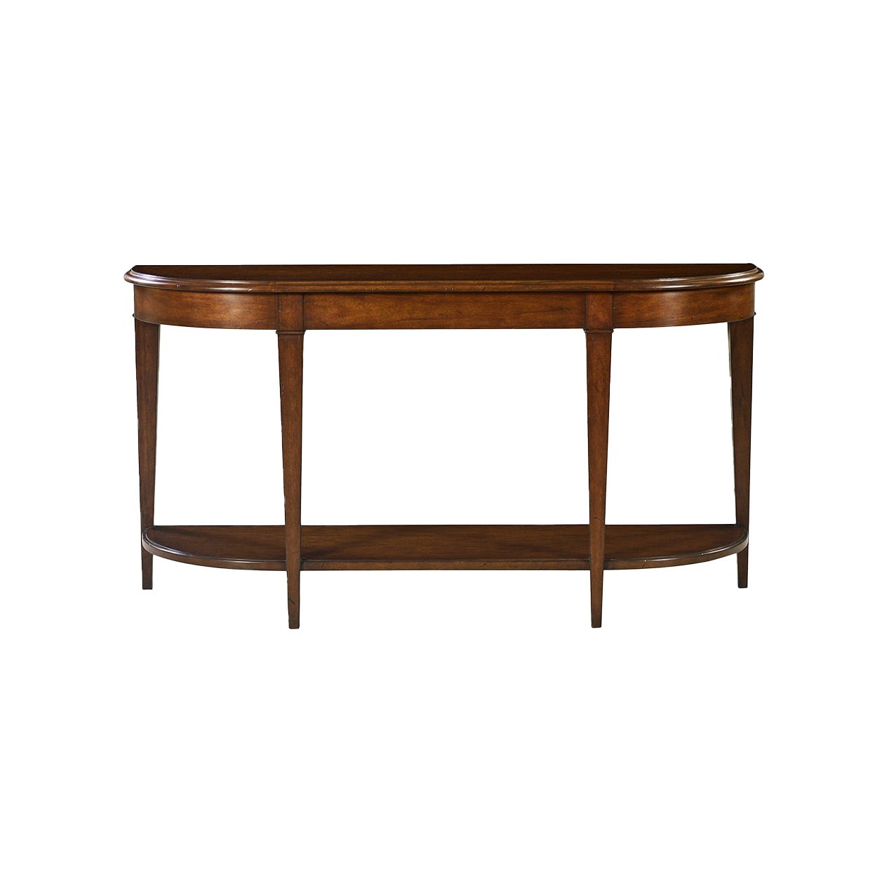 Dark wood console table front straight view.