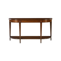 Dark wood console table front straight view.