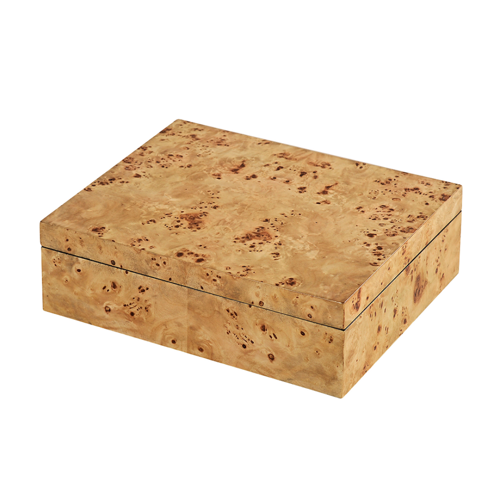 Decorative box in natural burl with a removable lid