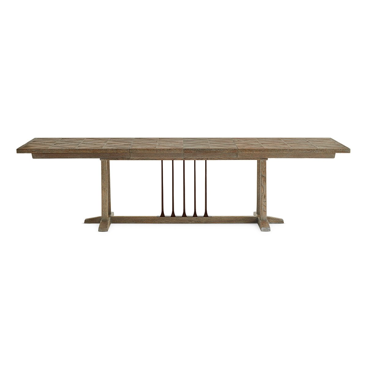 Dining table, front view with both leaves extended.