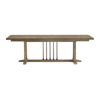 Dining table, front view with extended leaves.