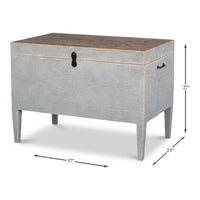 Dimension drawing for Distressed Gray Pine Trunk Side Table with Storage