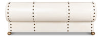 Ivory Leather Box with Brass Nailheads and Ball Feet