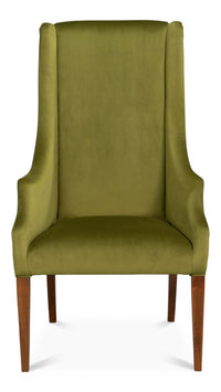 Sloped Arm Green Velvet Dining Chair in Olive, Host Chair - view 2