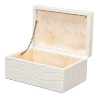 Croc Leather Box in White, Set of 2