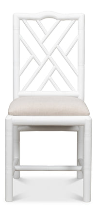 Chinese Chippendale Faux Bamboo Dining Chairs in White, Sets of 2 - view 2