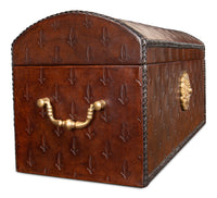 Dome-Top Tooled Leather Box in Chestnut with Brass
