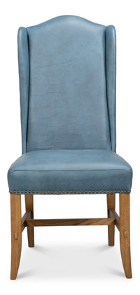 Blue Leather Wingback Dining Chairs, High Back, Sets of 2 - view 2