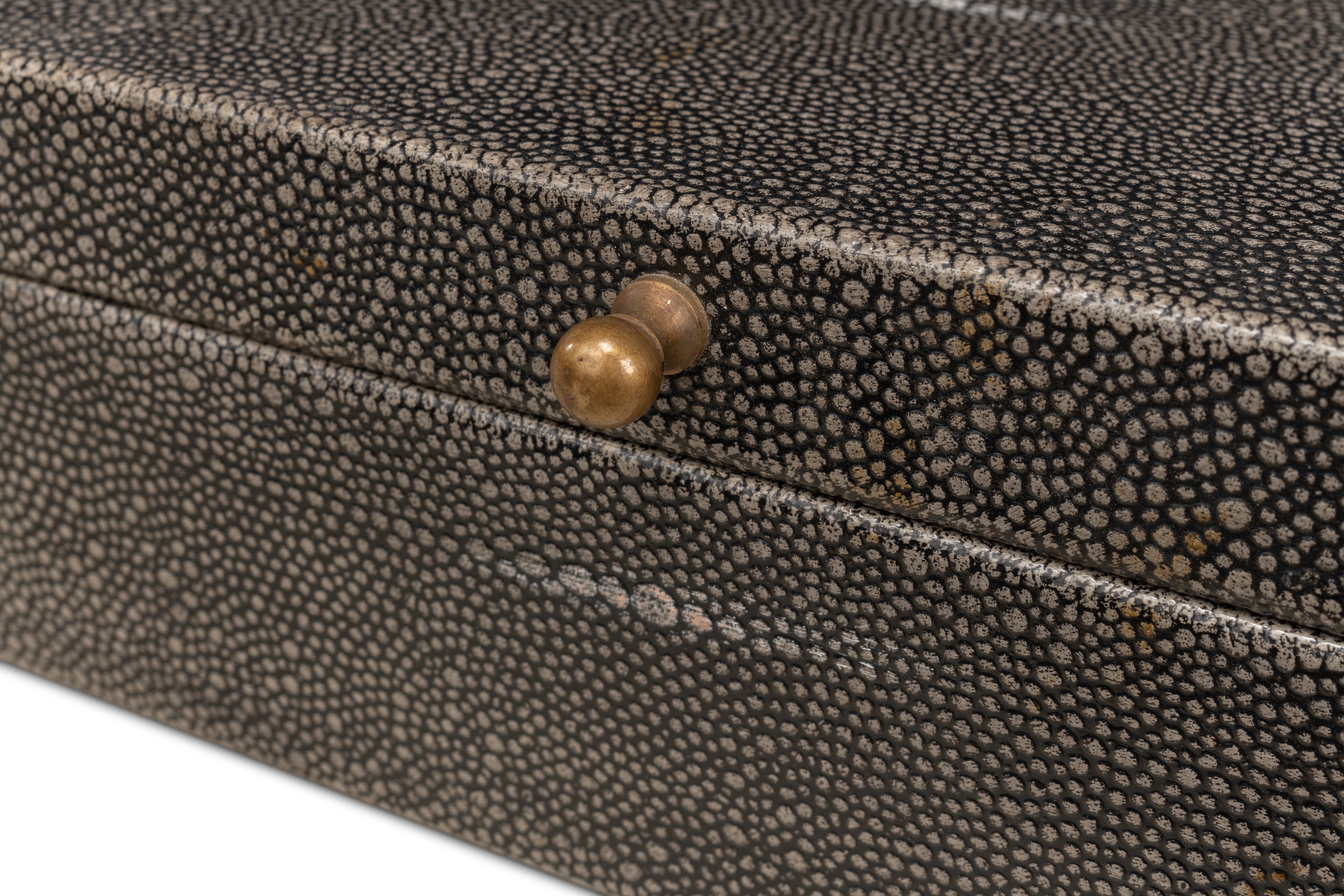 Shagreen Leather Box in Antique Gray, Set of 2