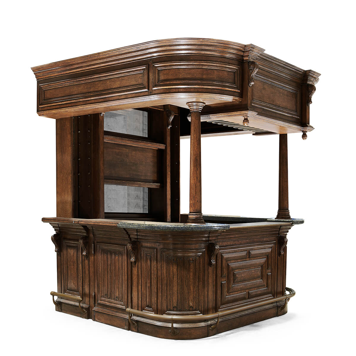 Early English antique bar, angled side view