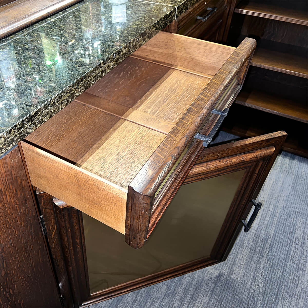 Early English antique bar, drawer and cabinet