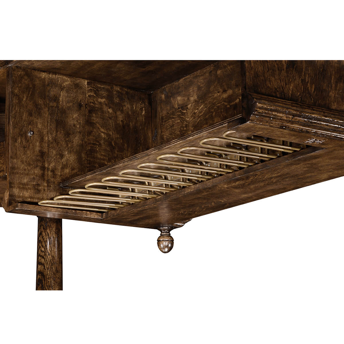 Early English antique bar, glass rack close-up