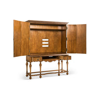 Open antique style TV cabinet, no TV inside.