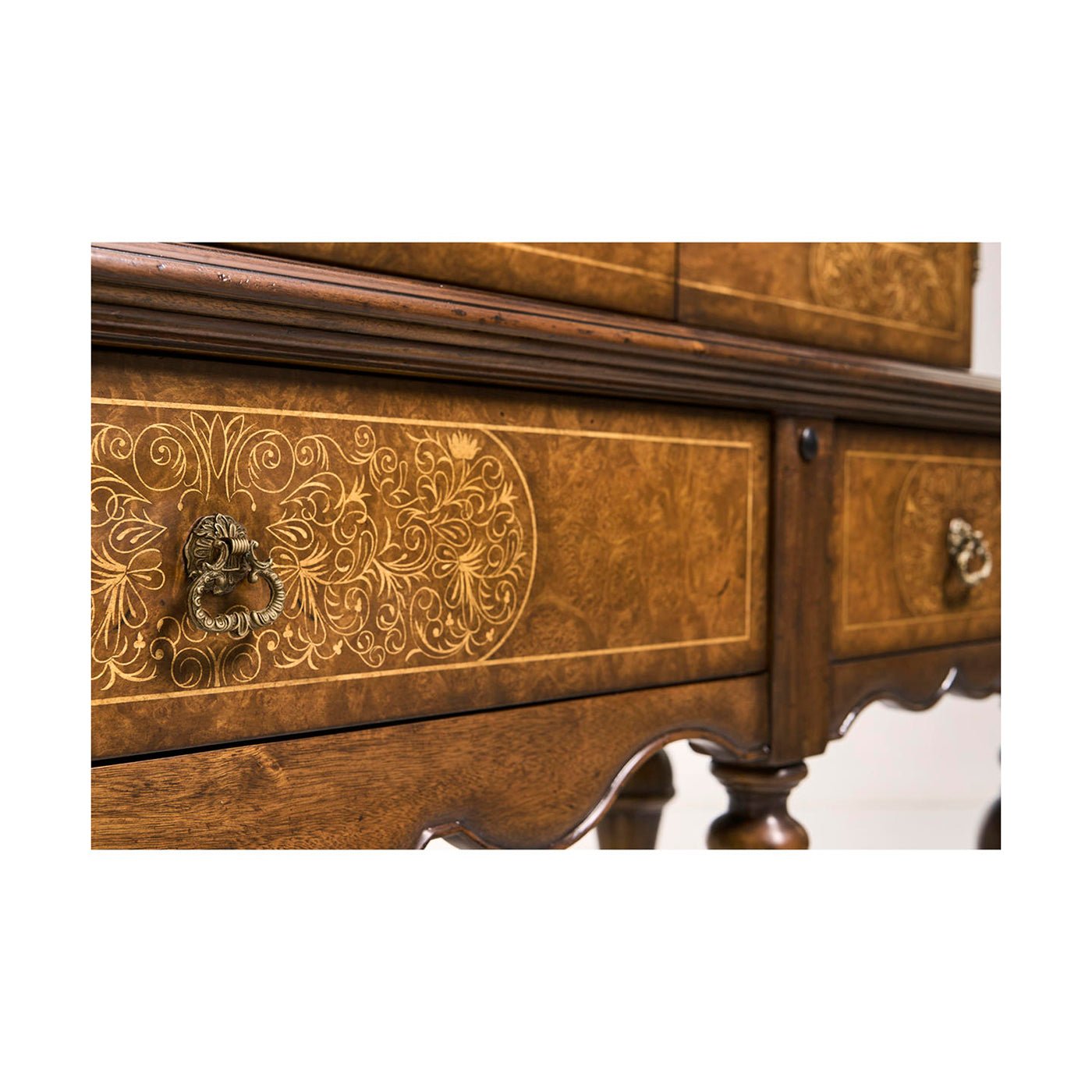 Drawer detail on antique style TV cabinet.
