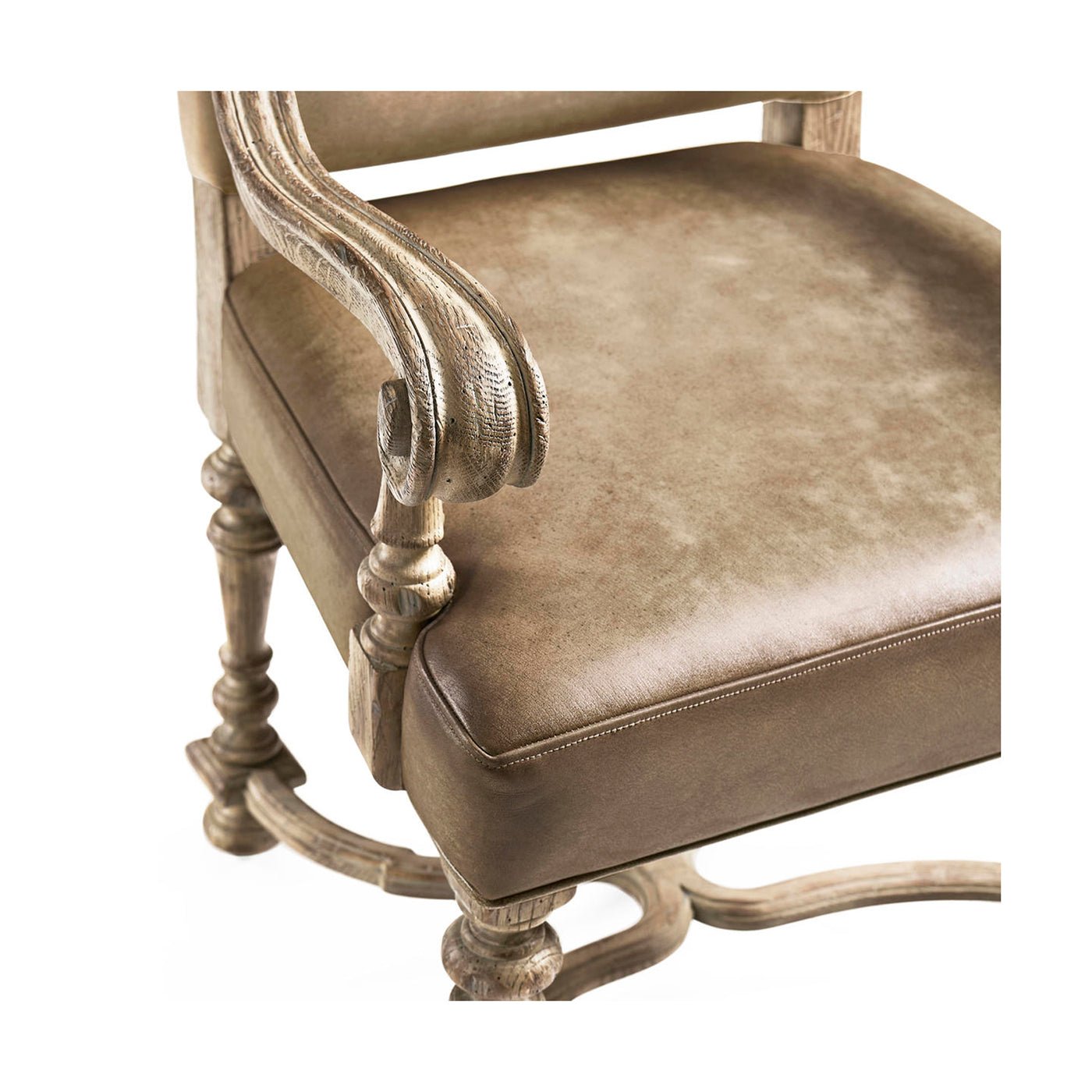 Upholstery close-up of Early English armchair seat.