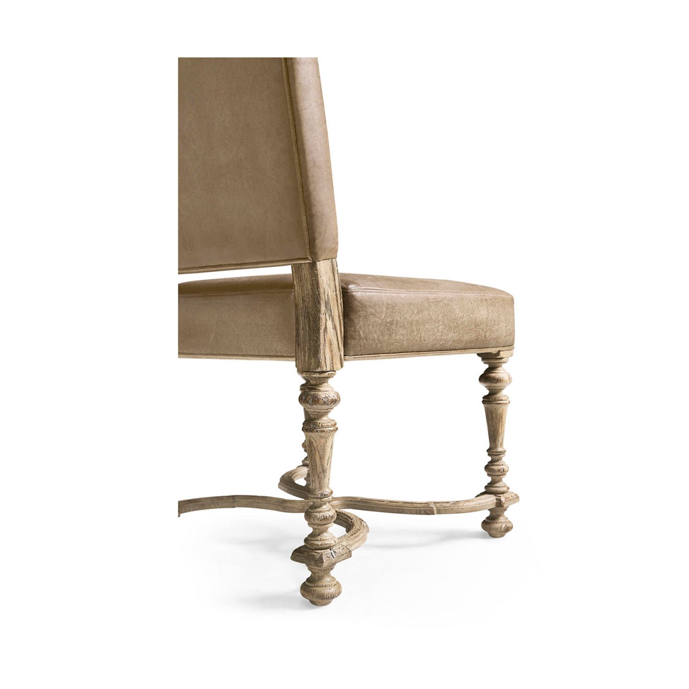 Early English chair, seat and ornate legs close-up.