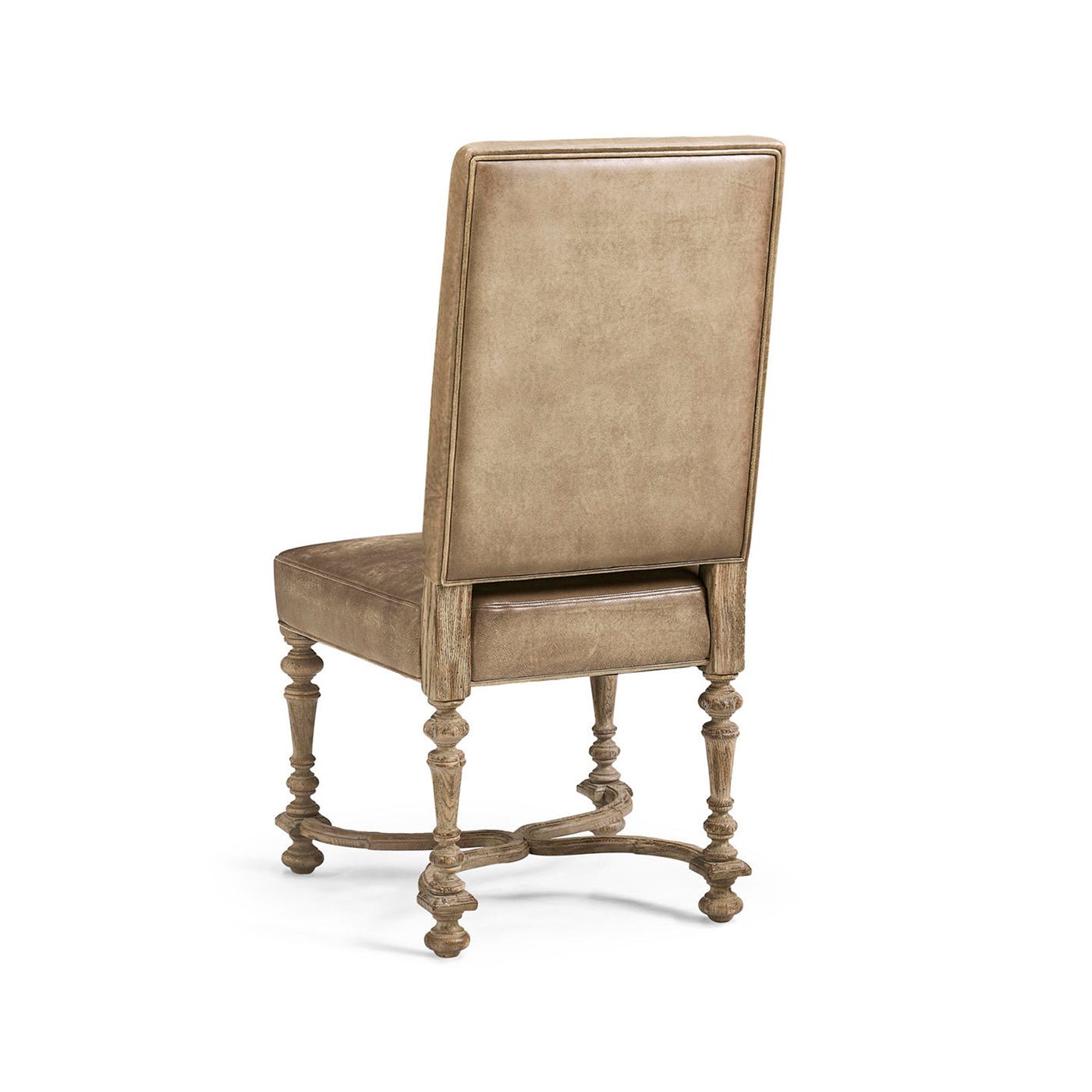 Early English leather chair, rear view.