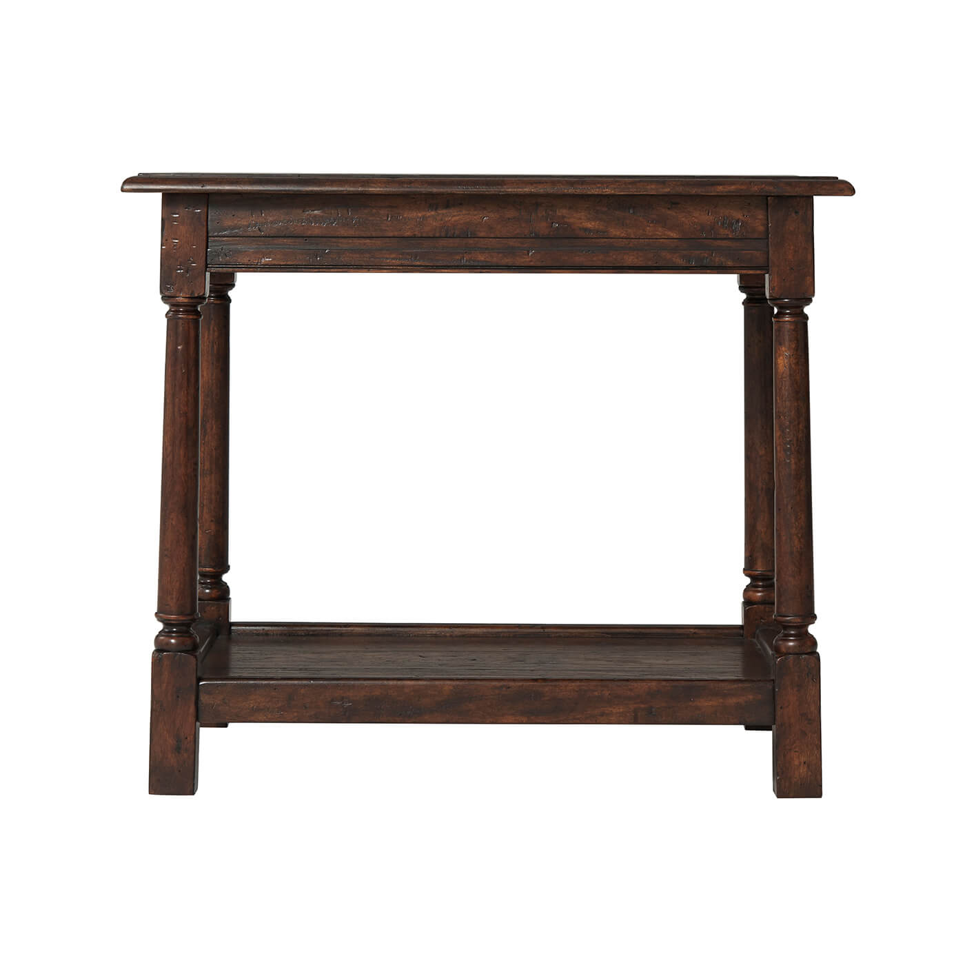 Early English side table, side view with immaculate details.