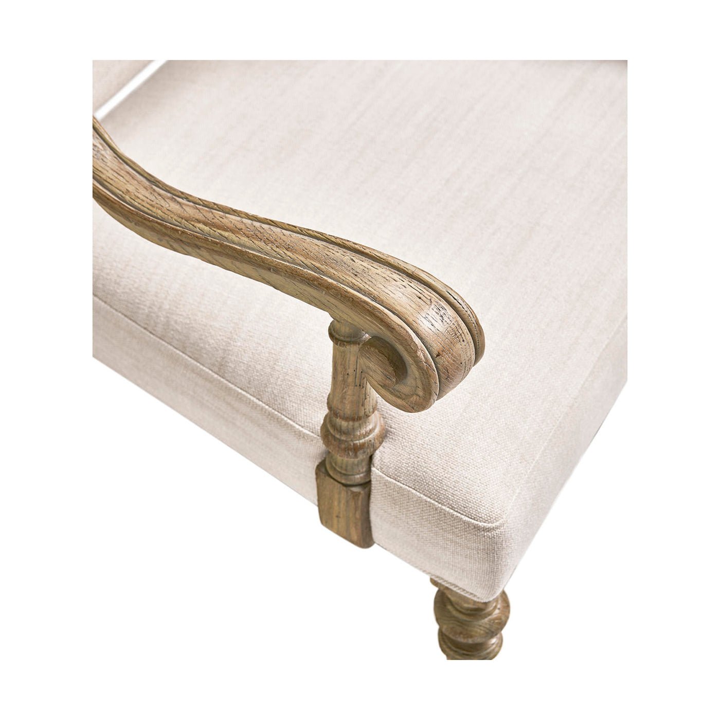 Top view of armrest, showcasing wooden detail.