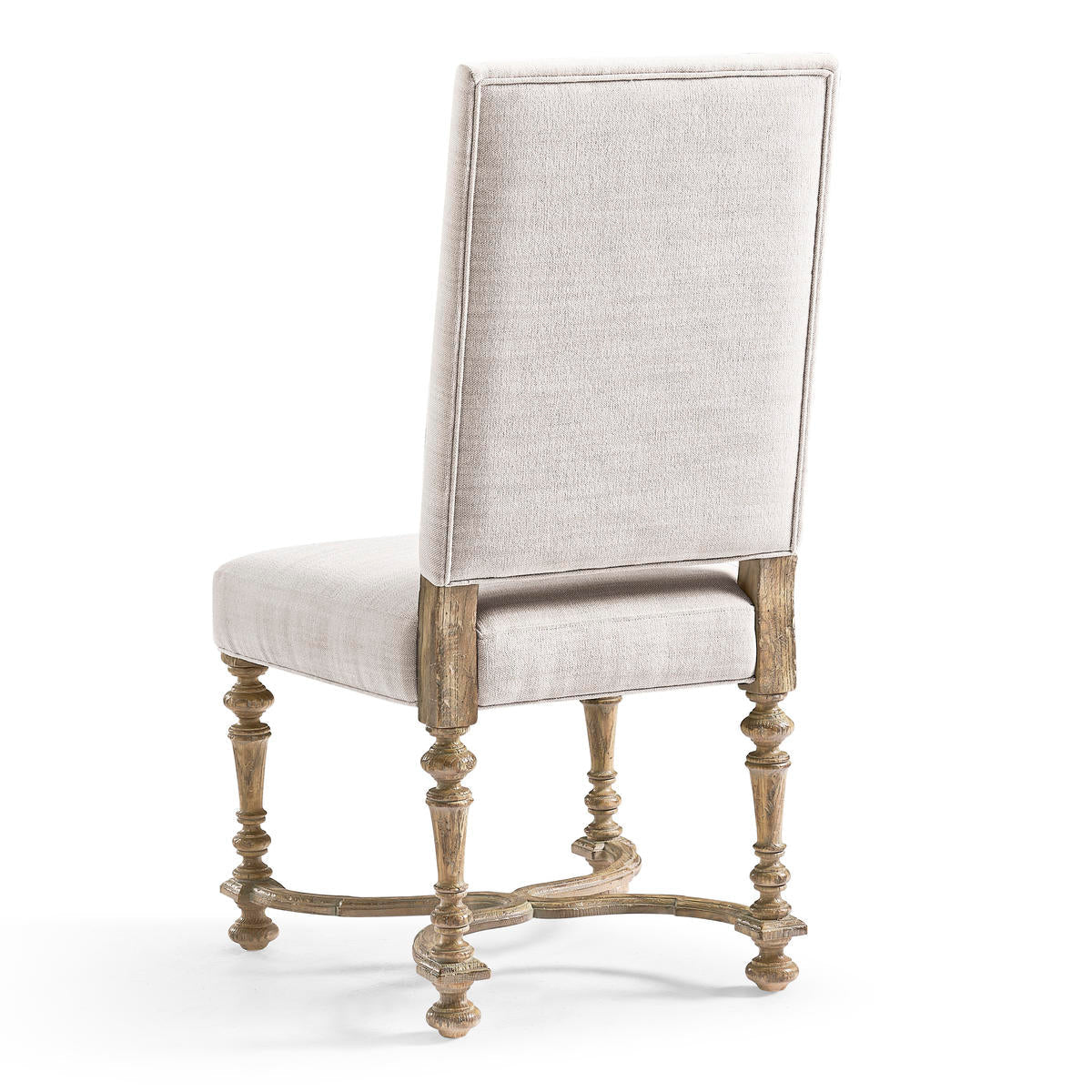 Back view of Early English upholstered side chair.
