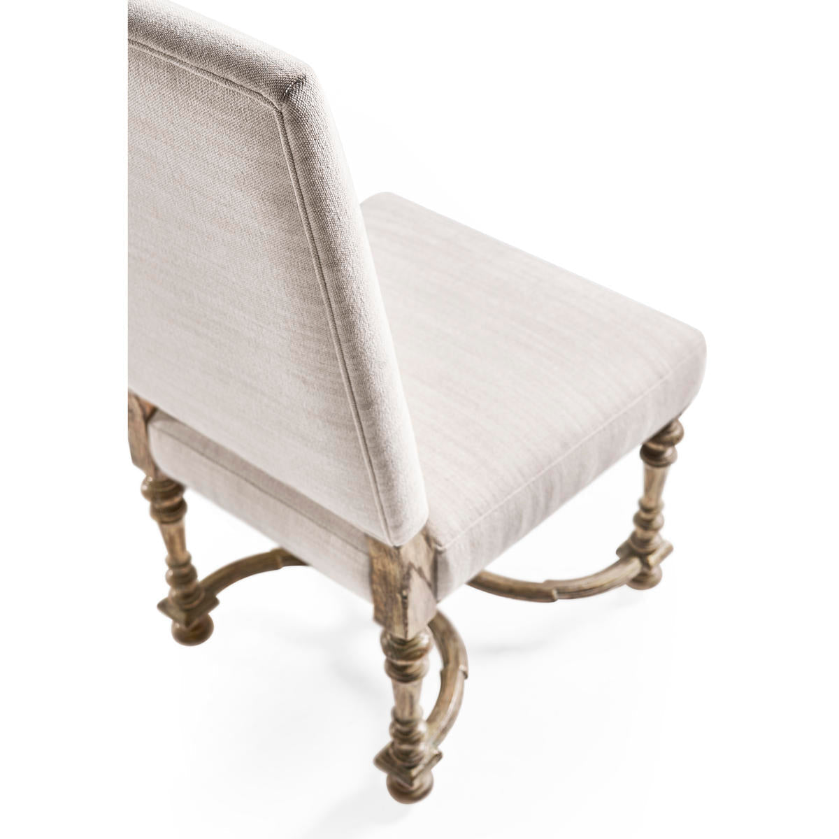 Top view of Early English upholstered side chair.