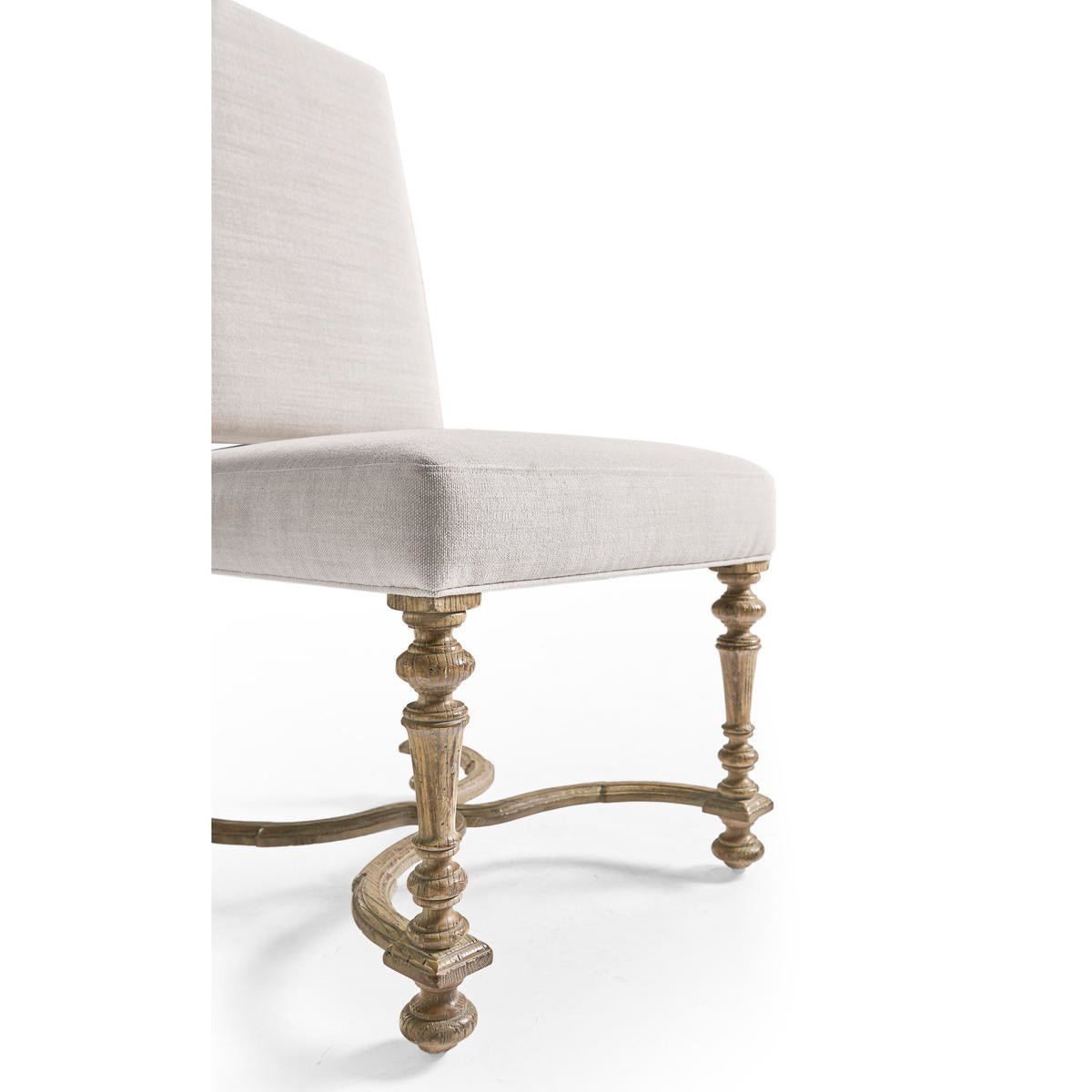 Detailed view of seat and legs on Early English chair.