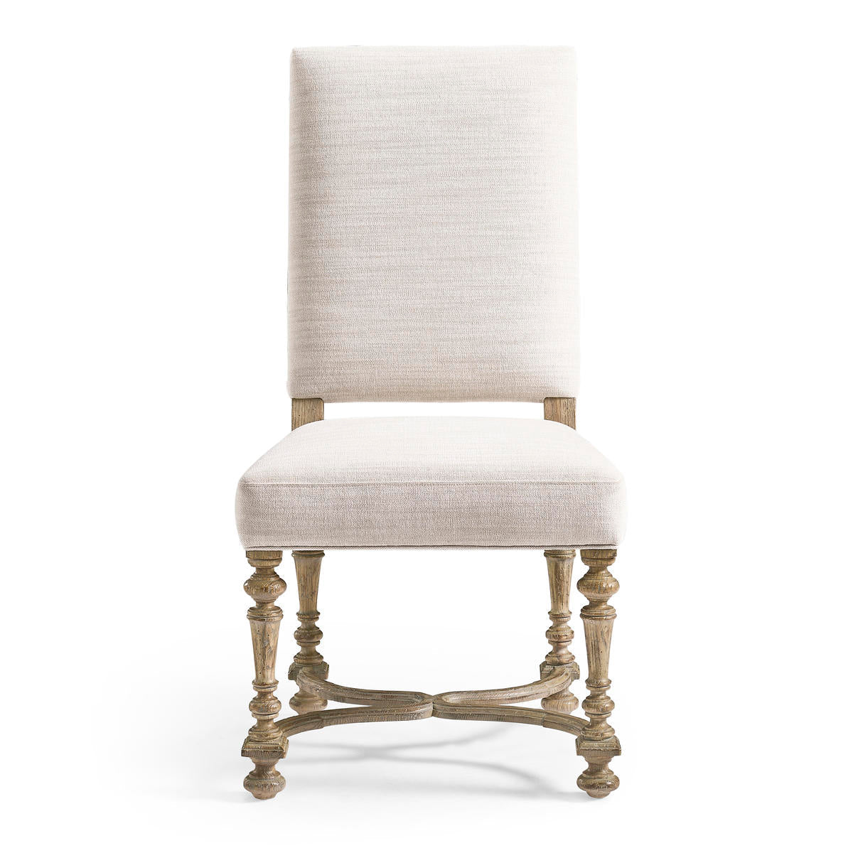 Straight front image of Early English upholstered side chair.