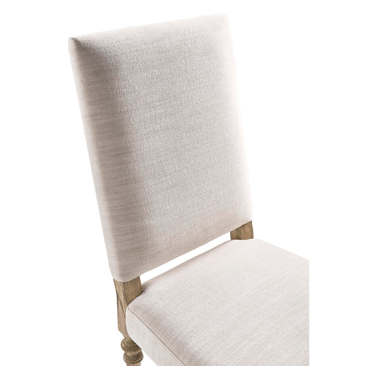 Close-up of backrest on Early English upholstered side chair.