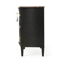 Side profile of ebonized marble top chest, leg design.