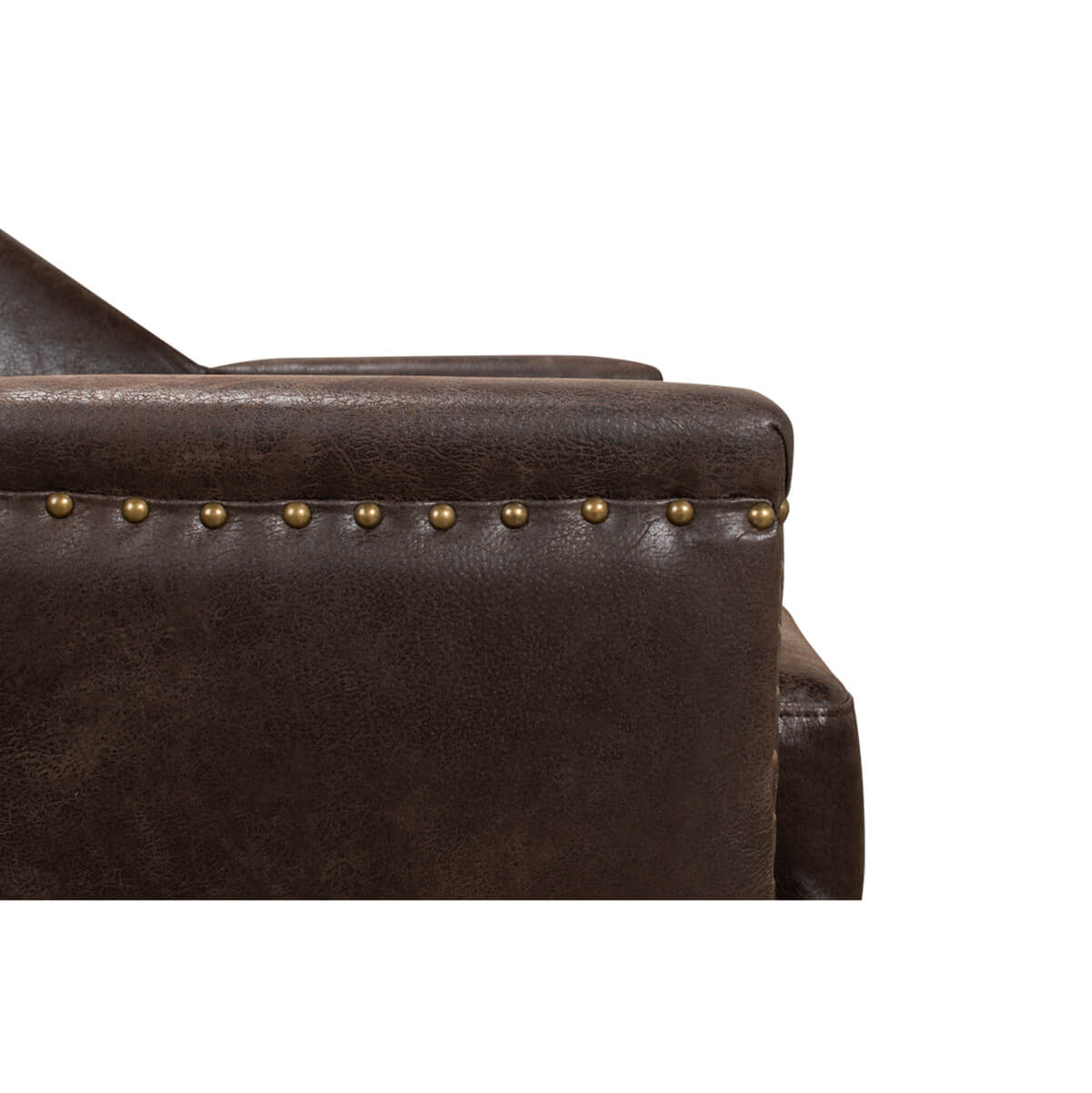 Detailed view of armrest with nailhead accents.