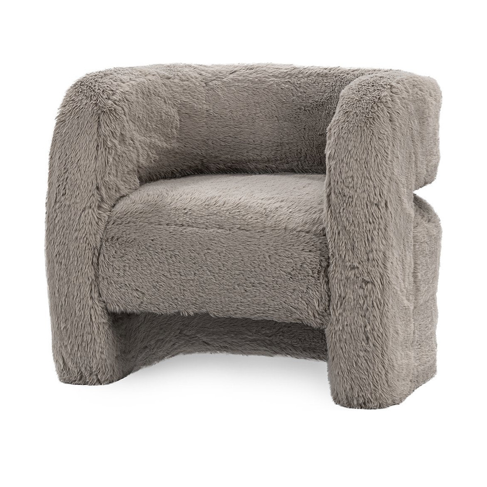 Faux Fur Upholstered Accent Chair in Granite