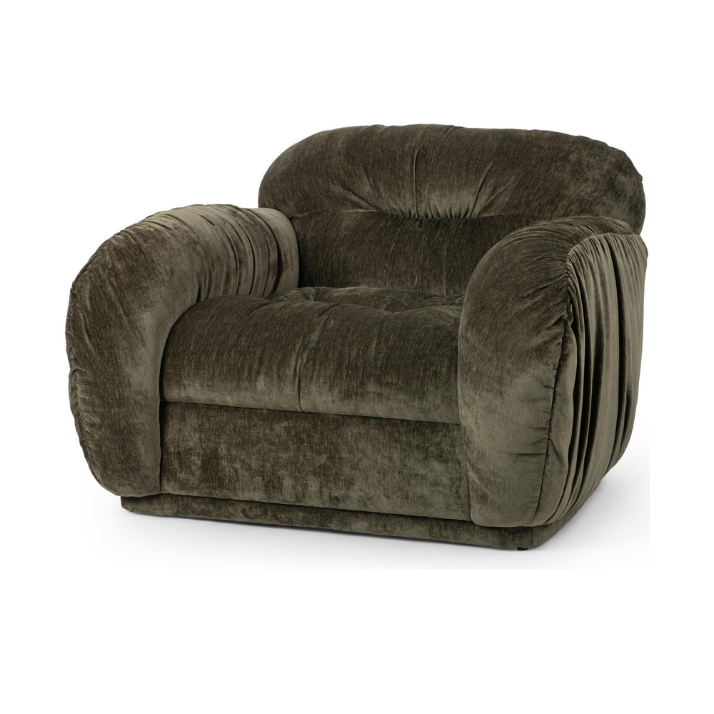 Gathered Green Accent Chair in Olive Green